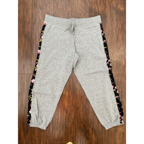 VS Full Zip Hoodie And Capri Sweat Pants SIZE Small Charcoal & Light Gray Floral - Picture 5 of 11